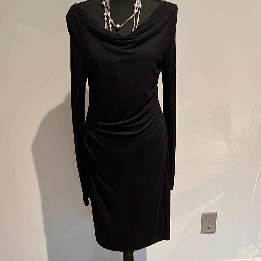 “GUESS” long-sleeved black cotton ruched dress